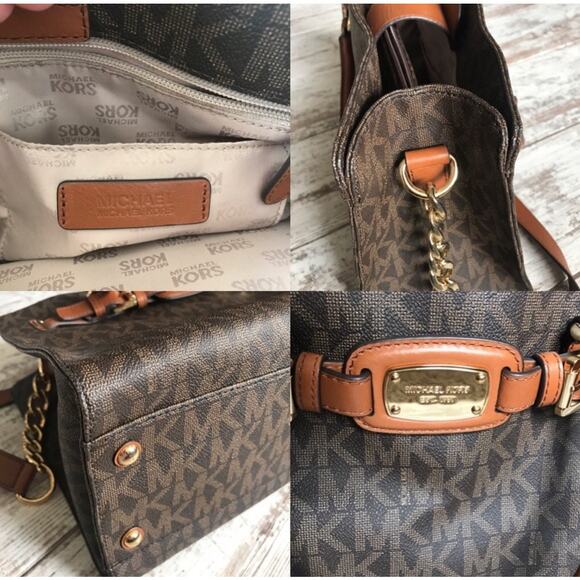 Michael Kors Brown Logo Print Large Hamilton Tote Satchel Handbag - Picture 10 of 14